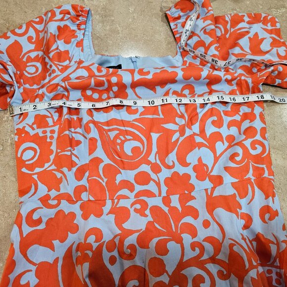 Women's Talbots Puff Sleeve Poplin Dress Jacobean Blue/Orange Size 6 - Picture 3 of 8